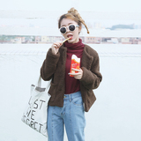 韩国冬季新款百搭短款加厚咖啡色保暖羊羔毛单排扣外套开衫女装