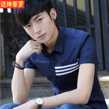 流行男装短袖衬衫青少年韩版修身拼接学生上衣夏季男款休闲衬衣潮