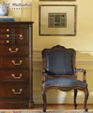 厂家直销欧式新古典实木皮艺单椅美式雕花餐椅书椅法式高背老虎椅
