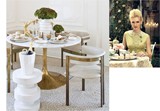 欧式现代简约奢华白金色郁金香餐桌天然大理特价定制镀铜