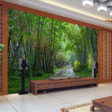 园电视背景墙客厅立体竹林山水个性壁纸卧室竹子墙纸大型壁画3D田