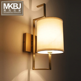 现代新中式壁灯美式简约墙灯温馨布艺床头灯客厅餐厅卧室过道灯具