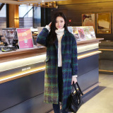 2016新款韩版羊毛茧型外套宽松显瘦中长款大衣女百搭格子毛呢外套