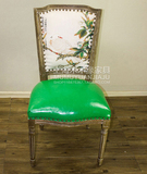 美式欧式实木复古做旧方背餐椅书椅/新古典实木布艺印花布餐椅