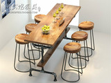 特色美式风格铁艺实木咖啡餐桌椅酒吧餐桌吧台工业水管休闲吧台椅