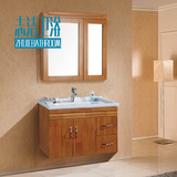 美式吊柜浴室柜组合 橡木实木柜陶瓷盆一体台面卫生间大空间镜柜