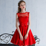 新娘敬酒服短款2016新款时尚红色蕾丝结婚宴会晚礼服连衣裙女夏季