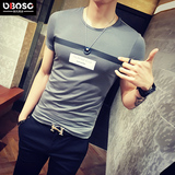 OBO夏天潮男紧身体恤男士休闲修身圆领短袖T恤韩版灰色运动打底衫