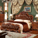 欧式真皮床双人床1.8米皮艺床新古典床欧式实木雕刻美式婚床组合