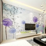 热卖电视背景墙纸3d大型无缝壁画整张紫色蒲公英客厅卧室壁纸墙布