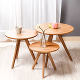 北欧客厅现代简约圆形实木茶几小户型创意茶桌组装桌子三人帮组合