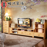 实木电视柜简约现代电视柜组合伸缩款客厅地柜中式木质茶几电视柜