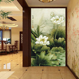 特价无缝大型壁画走廊玄关过道背景墙纸家装中式水墨荷花壁纸定制
