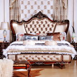 欧式床 真皮实木雕花大床1.8米婚床 大户型 奢华样板房双人床实拍