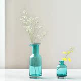 美式乡村简约蓝色透明玻璃插花瓶水培大小号平口有嘴客厅花瓶摆件