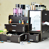 二抽屉大号桌面化妆品收纳盒木质箱整理柜储存木制文具架包邮