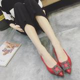 【Una】新款正品专柜女鞋软皮尖头浅口水钻软底平跟时尚单鞋832-5