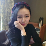 2015韩国布艺饰品撞色条纹格子头带蝴蝶结发带兔耳朵头箍发饰头饰