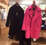 拉夏贝尔代购2015冬装新款中长款西装领羊毛毛呢大衣显瘦外套女
