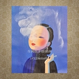 尽再红现代简约手工油画客厅卧室中式抽烟的女人手绘油画装饰挂画