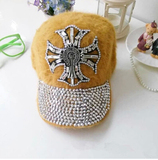 冬季韩版兔毛棒球帽女士时尚镶钻克罗心潮休闲保暖帽