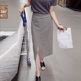 市舶司 韩国女装2016夏装新款松紧腰开叉中长款半身裙GC1440