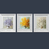 现代装饰画客厅简约有框画手绘三联画组合挂画白框花卉三拼023