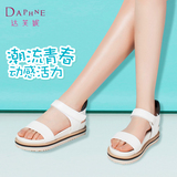 Daphne/达芙妮2016夏季新款时尚平跟厚底松糕增高魔术贴女凉鞋