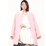 冬装新款韩版中长款羊绒大衣粉色宽松大码加厚直筒毛呢外套女潮