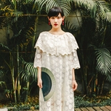 【camoni】原创设计 纯棉刺绣欧根纱蕾丝复古大翻领少女风连衣裙