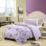 纯棉斜纹印花AB版床单被罩被套枕套单人三件套 浪漫小思（紫）