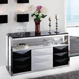 现代简约时尚不锈钢大理石餐边柜 黑白色烤漆储物钢化玻璃餐边柜