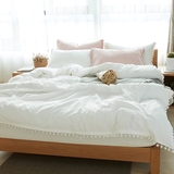 梨花球球水洗棉四件套全棉日式简约纯棉纯色床单床笠款床上用品