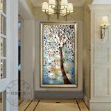 家居装饰画玄关过道壁画客厅抽象发财树仿浮雕立体厚油彩竖版挂画