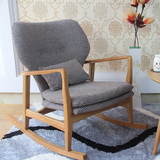 北欧实木单人摇椅躺椅 宜家布艺休闲沙发椅阳台咖啡午睡椅逍遥椅