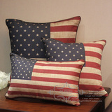 美式复古棉麻 做旧美国国旗亚麻靠垫/汽车腰枕头枕/沙发抱枕/靠枕