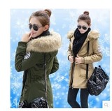军绿色外套韩国女冬代购工装宽松棉服韩版超大貉子毛领中长款棉衣