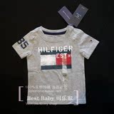 现货美国代购Tommy Hilfiger男孩男童圆领短袖t恤 灰色做旧LOGO