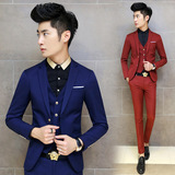 型男时尚红色修身小西装英伦气质藏蓝色休闲西服韩版男士简约西装