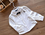 韩国童装儿童女童翻领娃娃领打底衫纯棉长袖白衬衣衬衫