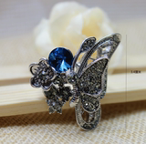 欧美流行复古蝴蝶戒指日韩女款潮食指戒指装饰夸张个性蓝宝石指环