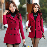 韩国女装外套2015秋冬新款韩版修身显瘦短款呢子大衣双排扣呢外套