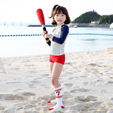 韩国精品儿童泳装长袖海边防晒泳衣棒球分体带帽子条纹潮男女童装