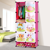 简易储物柜子组装儿童卡通组合收纳柜经济型塑料置物架衣柜衣橱柜