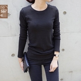 市舶司韩国代购女装2015冬装新款圆领纯色紧身休闲长袖T恤PA1246