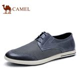 热卖Camel骆驼男鞋 2016夏季新款时尚休闲牛皮网布透气系带男鞋