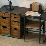 美式复古简约做旧铁艺实木电脑桌台式可折叠带抽屉创意书桌写字台