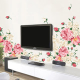创意国画墙贴客厅电视沙发床头背景装饰贴纸 中国风牡丹花贴纸