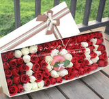七夕玫瑰鲜花同城速递杭州高档创意99朵红玫瑰巧克力苹果礼物