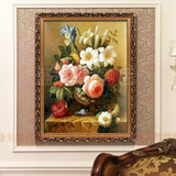 纯手绘油画古典欧式百合花卉挂画办公室客厅卧室餐厅玄关竖版过道